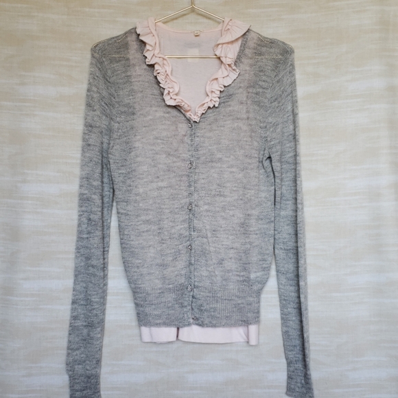 J. Crew M heather gray crystal button cardigan - Picture 1 of 5